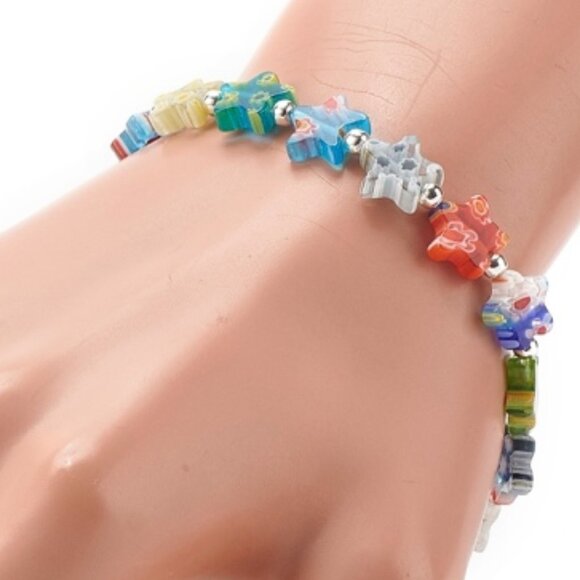 NWOT handmade Millefiori Flower Lampwork Glass star bead Bracelet 2/$20 - Picture 3 of 5